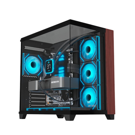 Ant Esports Crystal Wood ATX Computer Case Black