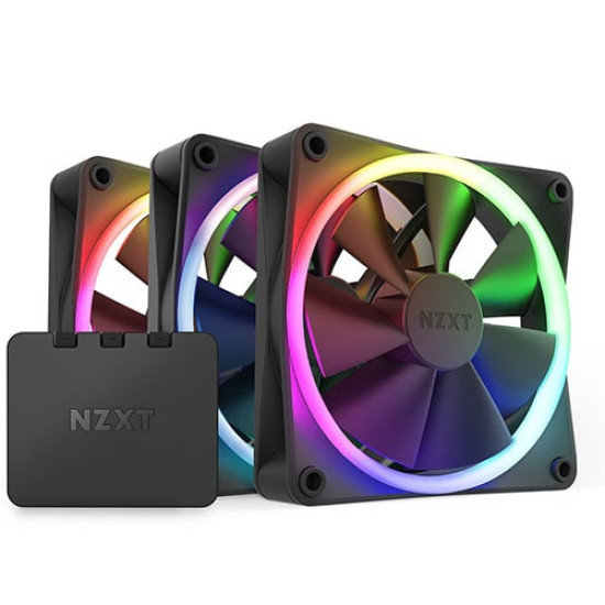 NZXT F120 RGB 120mm Fans and Controller - Triple Pack - Black (RF-R12TF-B1)